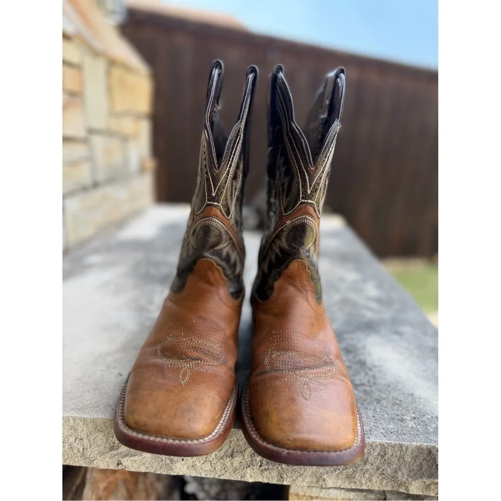 Texas Country Youth Brown Leather Western Cowboy Boots Sz-5.  Y